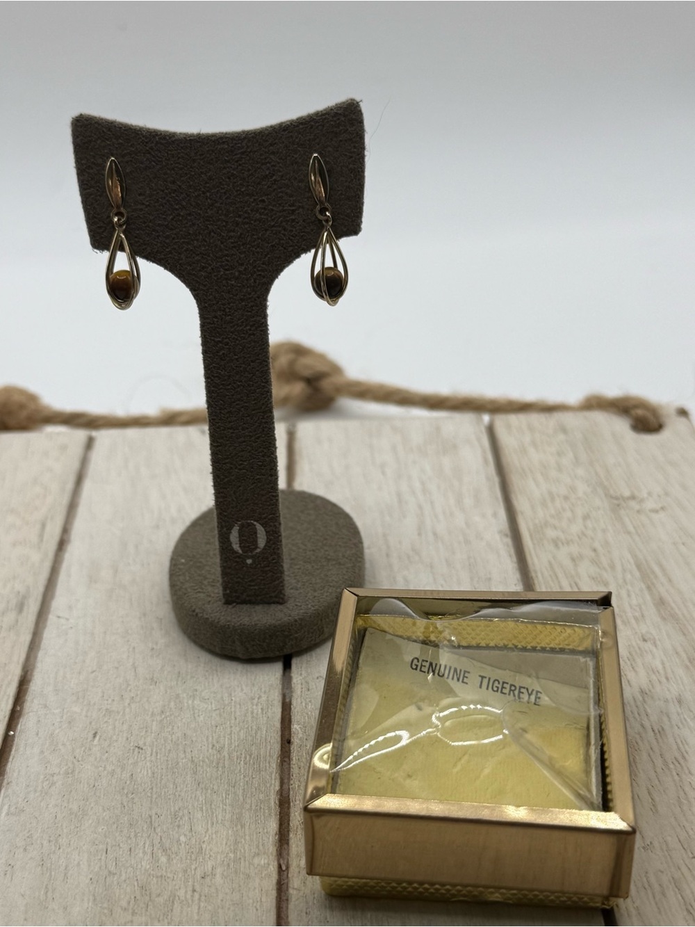 14k gold filled tiger eye Gold Drop Earrings
